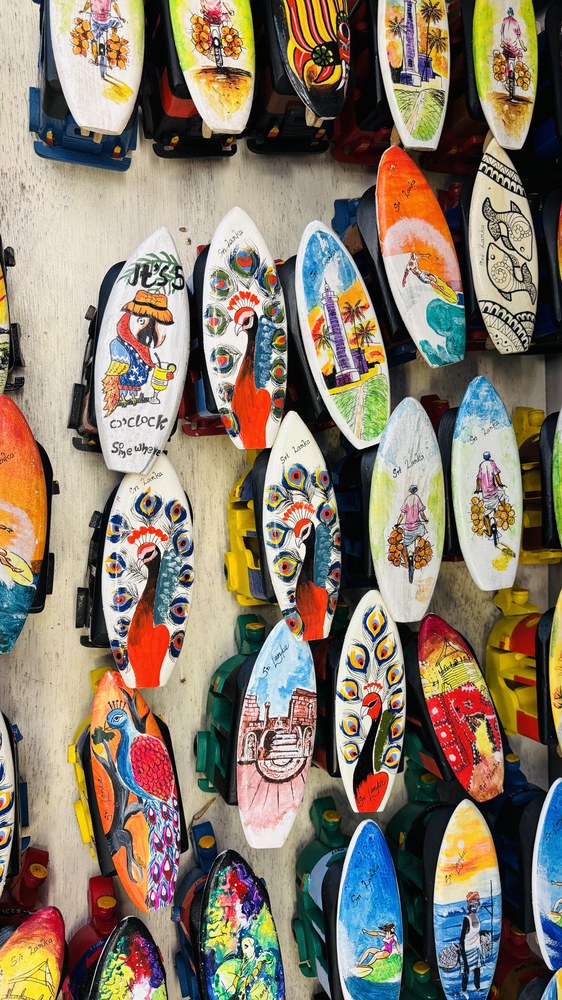 Colorful surfboard souvenirs and island apparel